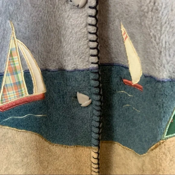 Vintage Fleece Top Shirt Shacket Medium Oversized Nautical Lighthouse Coastal - Picture 14 of 16